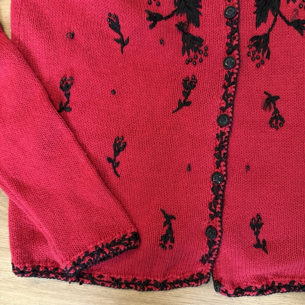 Vintage Style Red Beaded Floral Cardigan Heirloom Collectibles M - Picture 12 of 12